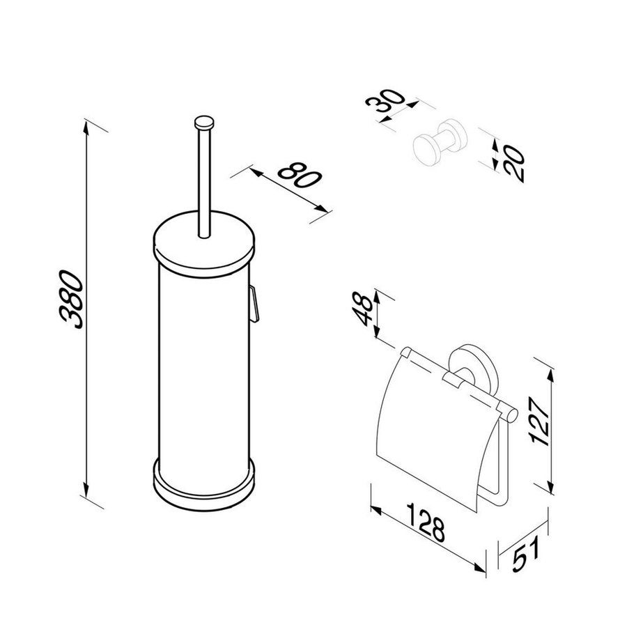 Toiletset Accessoires Geesa Nemox met Toiletborstel Toiletrolhouder en Handdoekhaak RVS