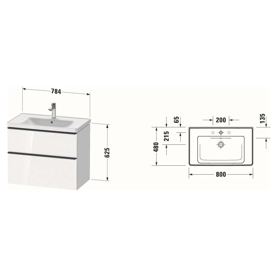 Badkamermeubelset Duravit D-Neo Wastafel Keramiek 80x48x62.5 cm Mat Eiken Zwart