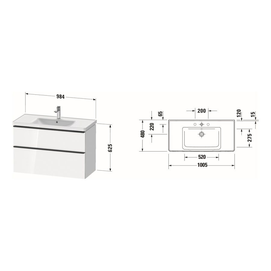 Badkamermeubelset Duravit D-Neo Wastafel Keramiek 100.5x48x62.5 cm Mat Grafiet