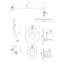 Regendoucheset Inbouw Brauer Chrome Edition Thermostatisch 20cm met Gebogen Wandarm en Handdouche 3-Standen Losse Stopkranen Chroom