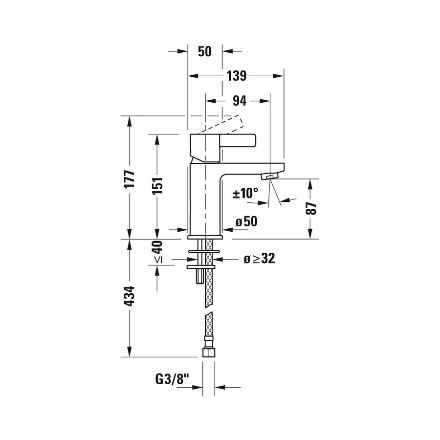 Wastafelkraan Duravit D-Neo Mengkraan Eengreeps 50x139x151 mm Chroom