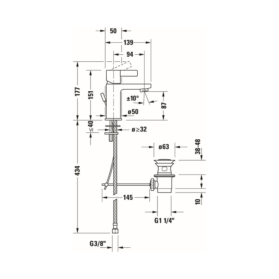 Wastafelkraan Duravit D-Neo Mengkraan EcoStart Eengreeps 5x13.9x15.1 cm Trekwaste Chroom