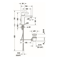 Wastafelkraan Duravit D-Neo Mengkraan EcoStart Eengreeps 50x154x165 mm Trekwaste Chroom