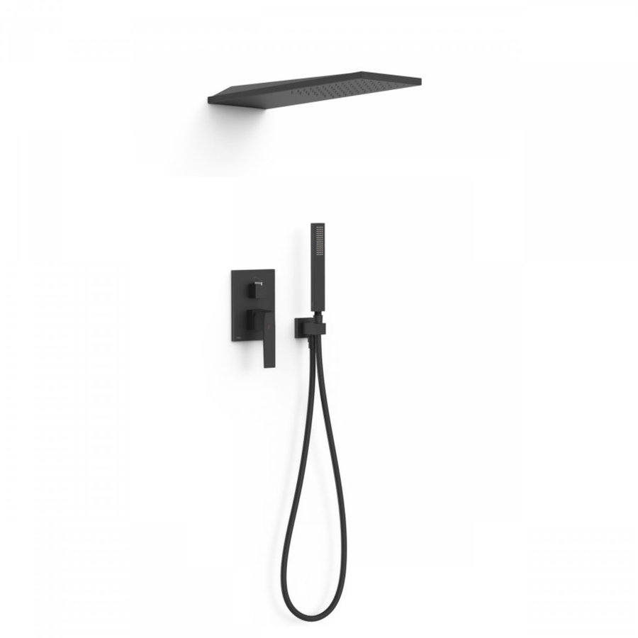 Regendoucheset Inbouw Tres Slim Exclusive Met Wanddouche en Handdoucheset met Staafhanddouche Mat Zwart