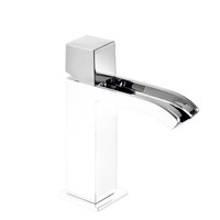 Wastafelmengkraan Tres Cuadro Exclusive Draaiknop Uitloop Gebogen 17 cm met Open Waterval Vierkant Chroom Wit