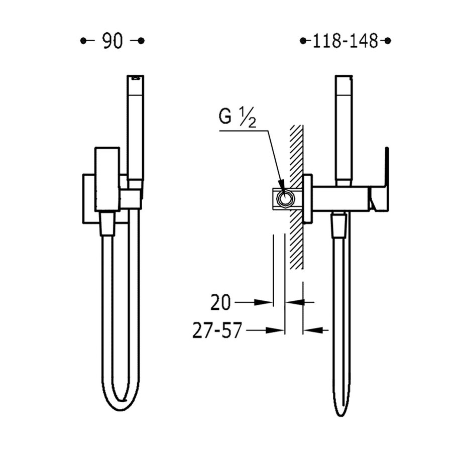 Handdoekhouder t.b.v. bidetmengkraan Tres Cuadro Exclusive Mat Zwart