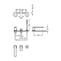 Badrandkraan Tres Cuadro Exclusive met Handdoucheset Rechte Uitloop 18 cm RVS