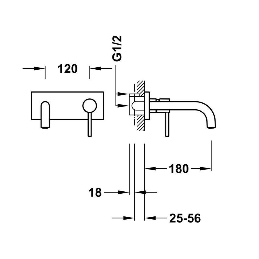 Wastafelmengkraan Inbouw Tres Study Exclusive met Afdekplaat Gebogen Uitloop 18 cm en Hendel Mat Wit