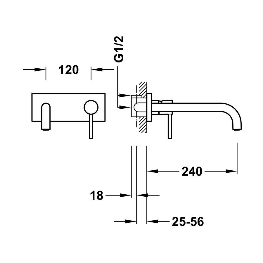 Wastafelmengkraan Inbouw Tres Study Exclusive met Afdekplaat Gebogen Uitloop 24 cm en Hendel Mat Wit