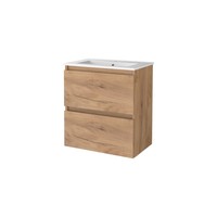 Badmeubelset Aquasplash Salt 60x39cm Greeploos 2 Lades Met Wastafel 1 Kraangat Whisky Oak