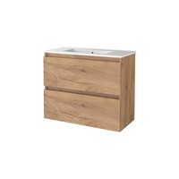 Badmeubelset Aquasplash Salt 80x39cm Greeploos 2 Lades Met Wastafel 1 Kraangat Whisky Oak