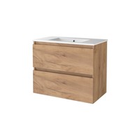 Badmeubelset Aquasplash Salt 80x46cm Greeploos 2 Lades Met Wastafel 1 Kraangat Whisky Oak