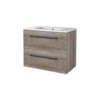 Badmeubelset Aquasplash Salt 80x46cm Met Grepen (Kleurkeuze) 2 Lades Met Wastafel 1 Kraangat Scotch Oak