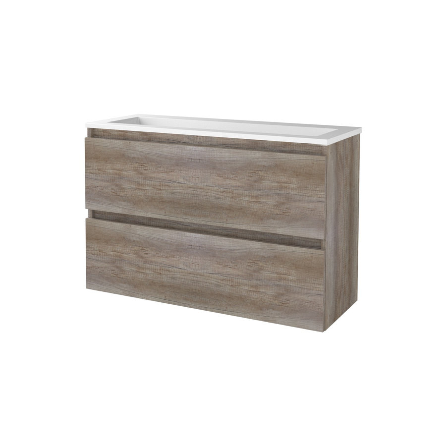 Badmeubelset Aquasplash Salt 100x39cm Greeploos 2 Lades Met Wastafel Acryl Scotch Oak