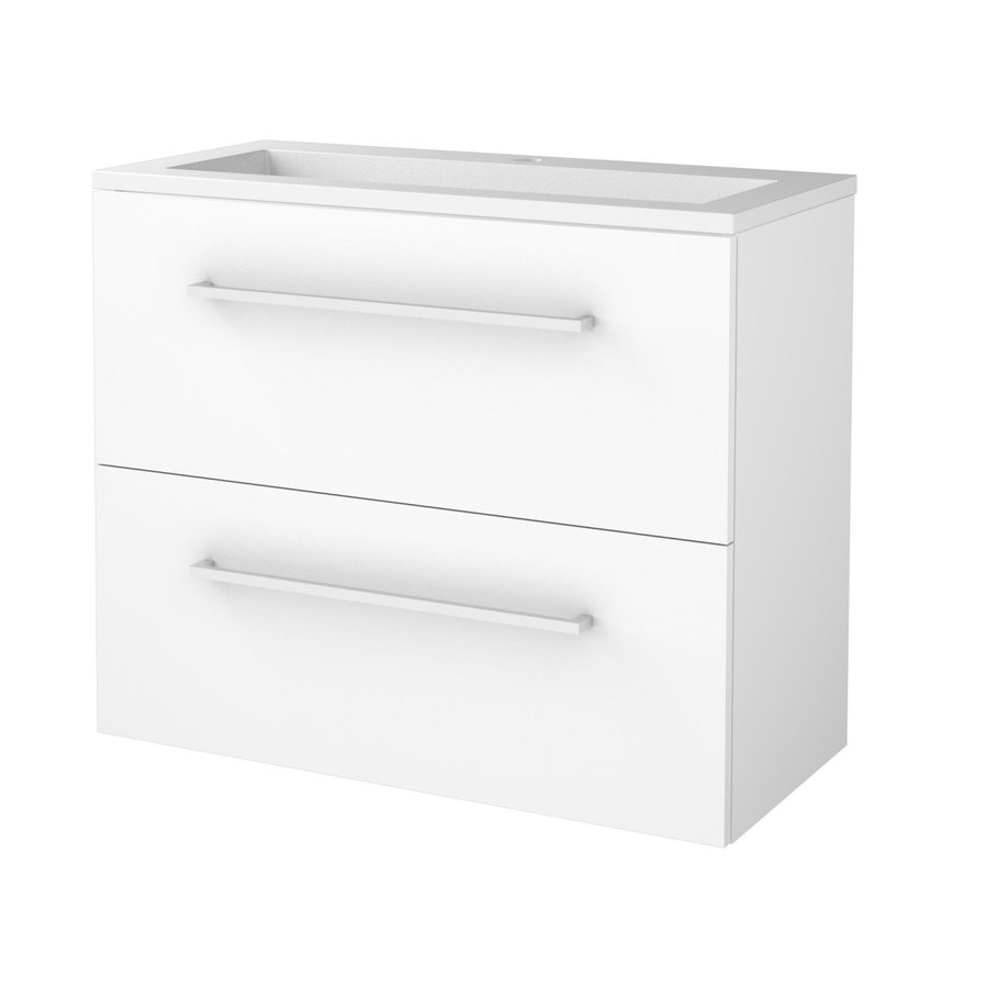 Badmeubelset Aquasplash Salt 80x39cm Met Grepen (Kleurkeuze) 2 Lades Met Wastafel Acryl 1 Kraangat Ice White