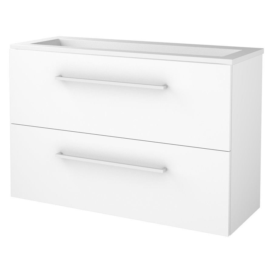 Badmeubelset Aquasplash Salt 100x39cm Met Grepen (Kleurkeuze) 2 Lades Met Wastafel Acryl Ice White