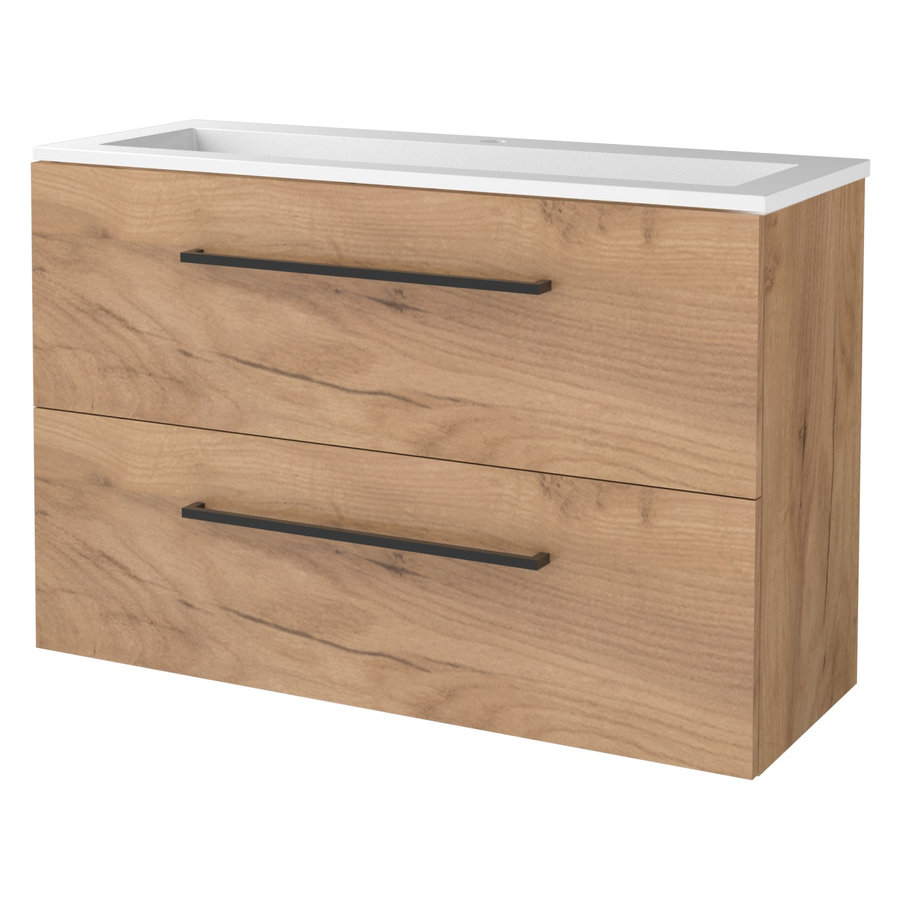 Badmeubelset Aquasplash Salt 100x39cm Met Grepen (Kleurkeuze) 2 Lades Met Wastafel Acryl 1 Kraangat Whisky Oak