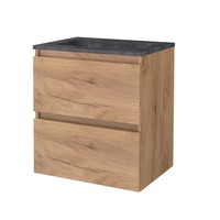 Badmeubelset Aquasplash Salt 60x46cm Greeploos 2 Lades Met Wastafel Hardsteen 1 Kraangat Whisky Oak