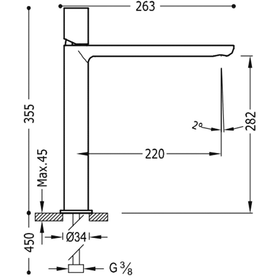 Wastafelmengkraan Tres Loft 1-Knop Uitloop Recht 28.2 cm Rond RVS