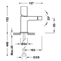 Bidetmengkraan Tres Project 1-Knop Uitloop Recht 8,5 cm Rond RVS