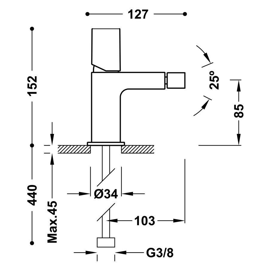 Bidetmengkraan Tres Project 1-Knop Uitloop Recht 8,5 cm Rond RVS