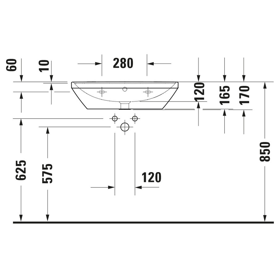 Wastafel Duravit D-Neo Met Overloop Kraanvlak Zonder Kraangat 65 cm Hoogglans Wit