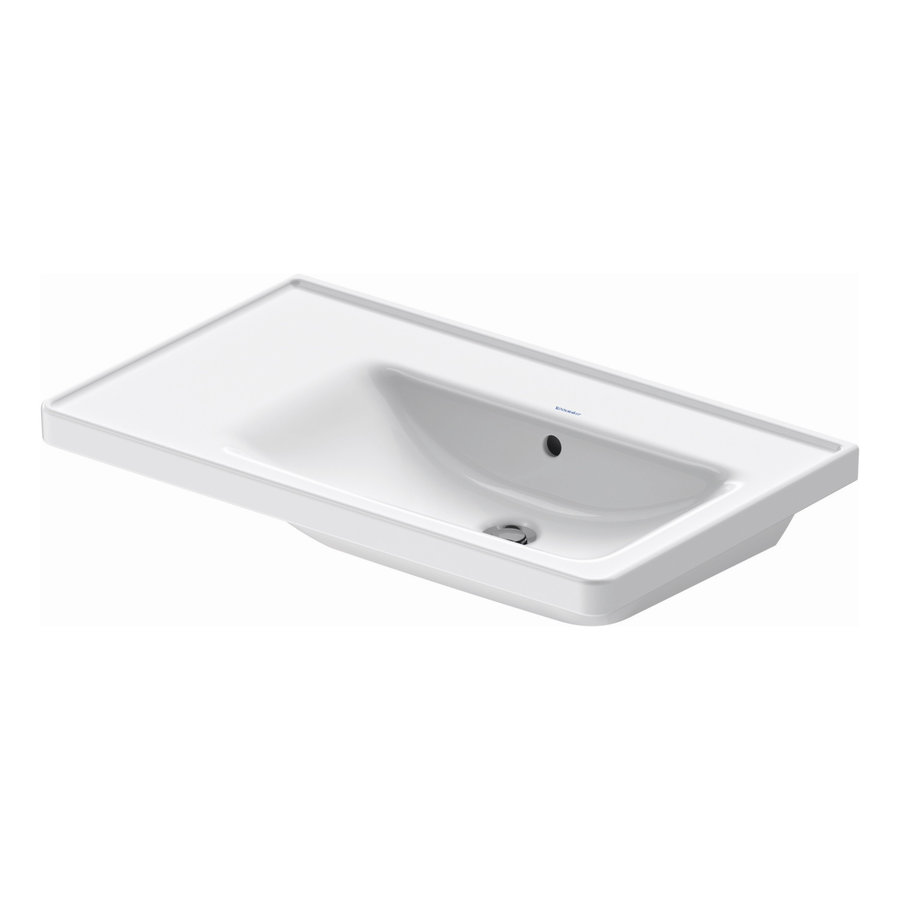 Wastafel Duravit D-Neo Rand Overloop Kraanvlak Zonder Kraangat 80 cm Hoogglans Wit Rechts