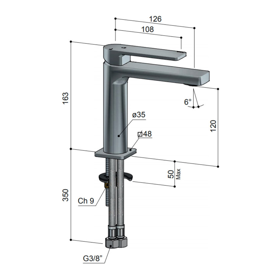 Wastafelkraan Hotbath Gal 16.3 cm Geborsteld Nikkel PVD