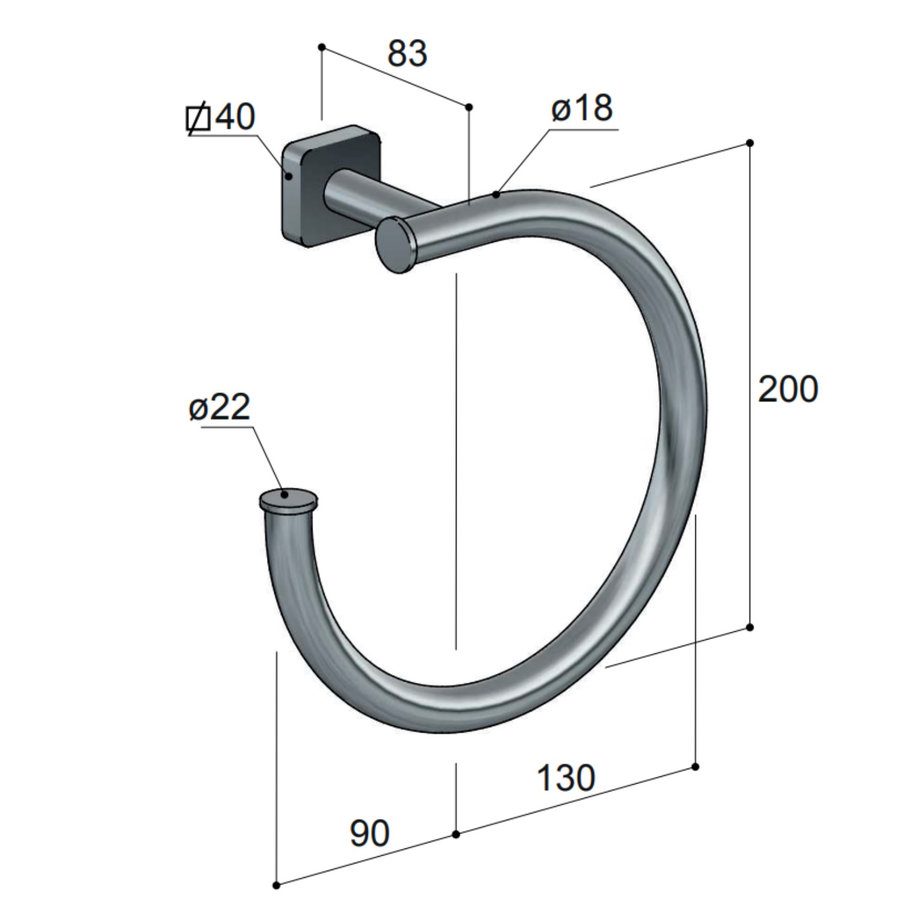 Handdoekring Hotbath Gal Mat Zwart