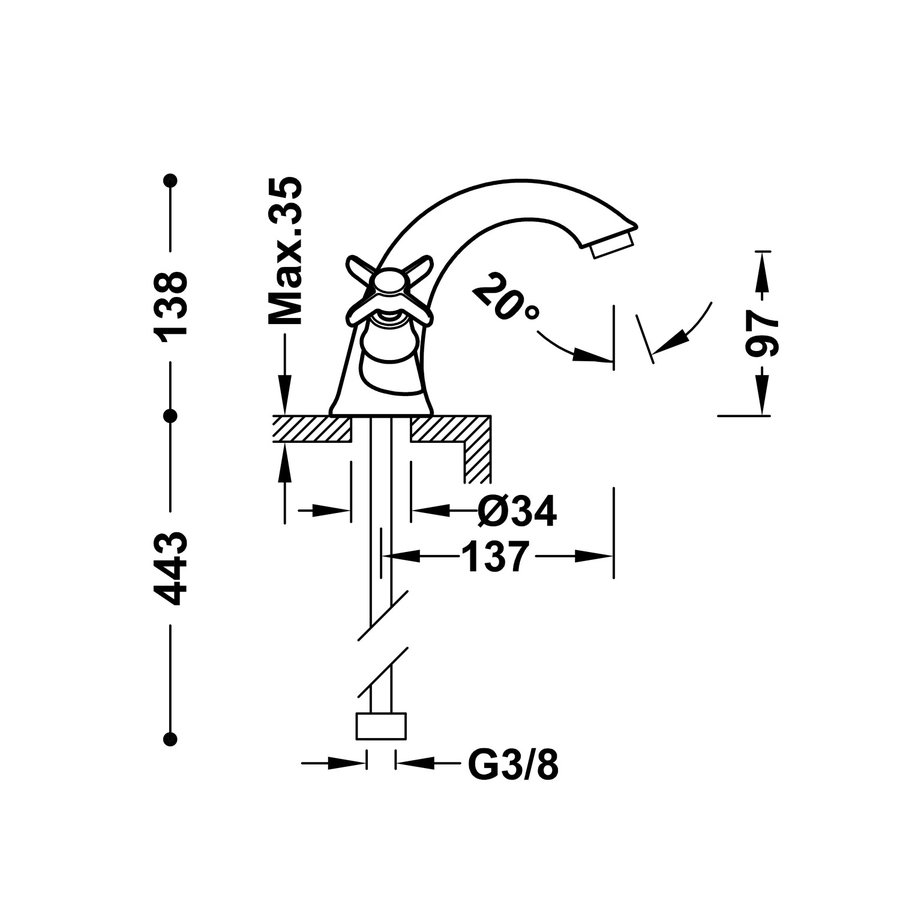 Wastafelmengkraan Tres Clasic Laag 2 Grepen RVS