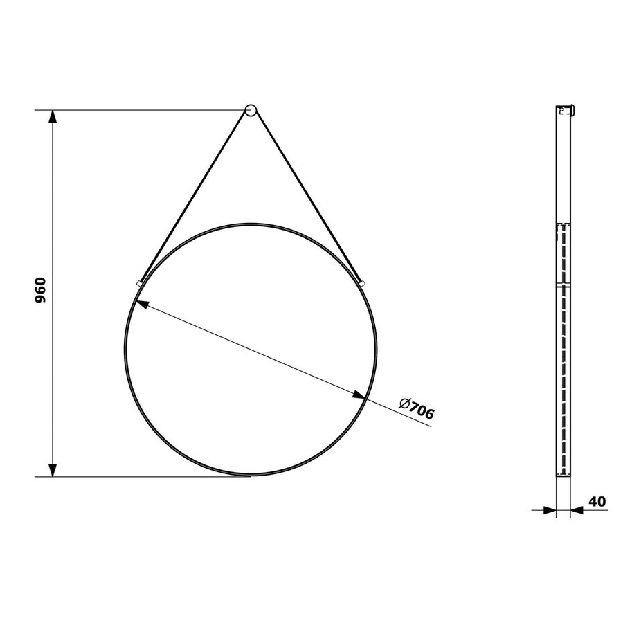 Badkamerspiegel Sapho Orbiter Rond met Leren Band 70 cm Zwart