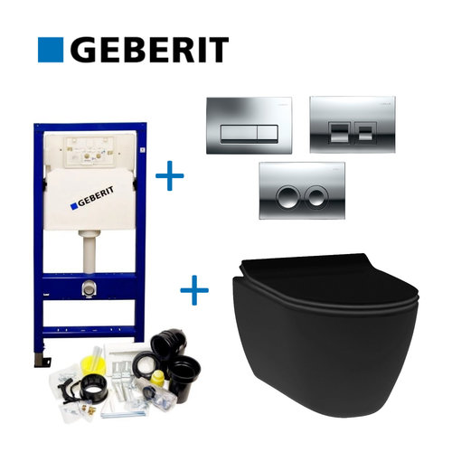 UP100 Toiletset 13 Idevit Alfa Matzwart Rimfree Met Bril En Drukplaat 