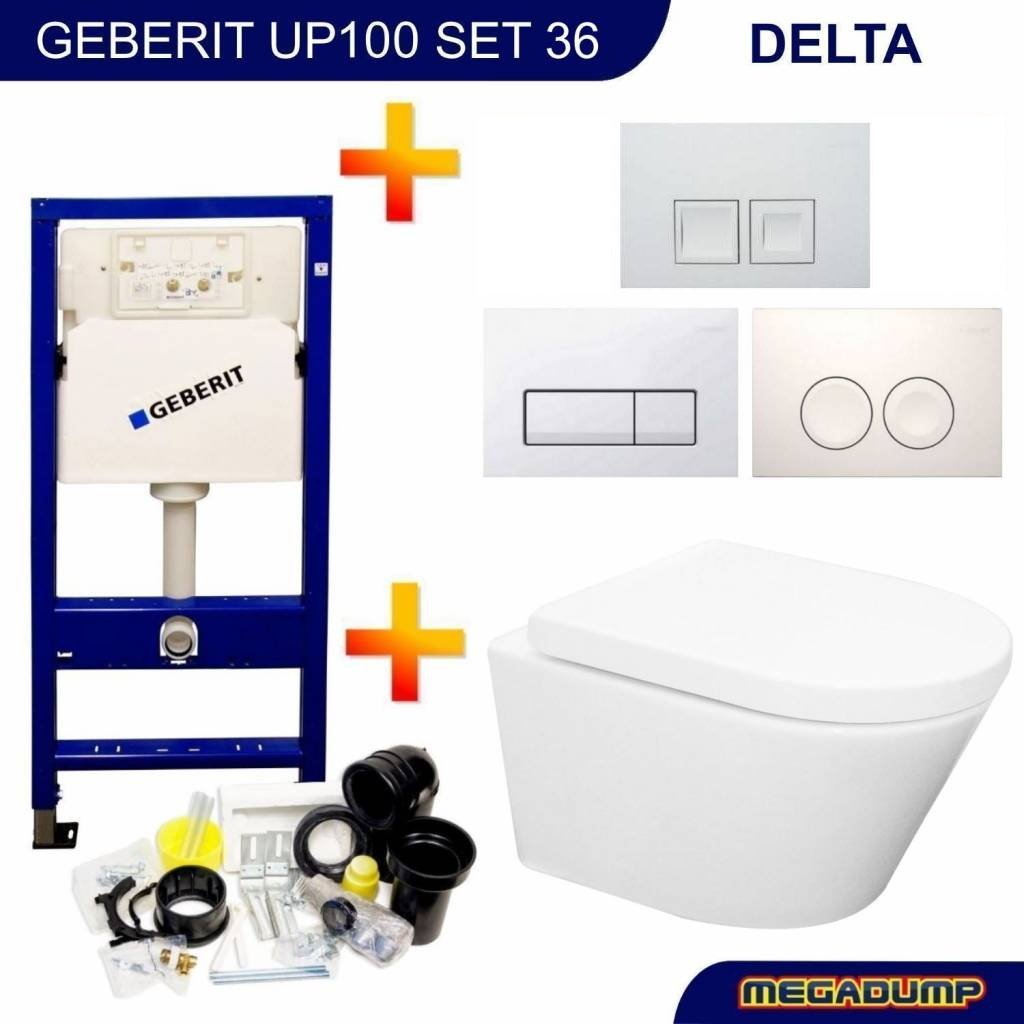 Up100 Toiletset 36 Vesta Rimless Met Bril En Drukplaat Aqua Splash