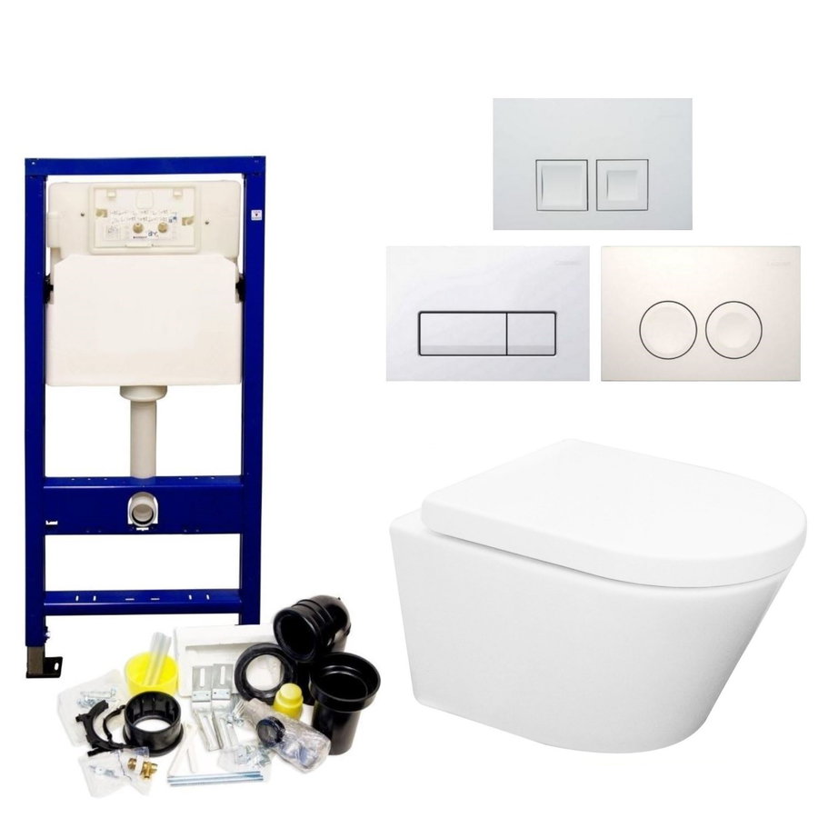 UP100 Toiletset 42 Aqua Splash Rimless MAT wit Met bril en Drukplaat