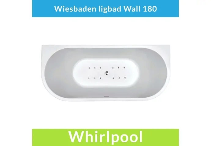 Wiesbaden Half Vrijstaande Whirlpool Wall 180x80x58 cm Luchtsysteem Met Gunmetal Jets Glans Wit