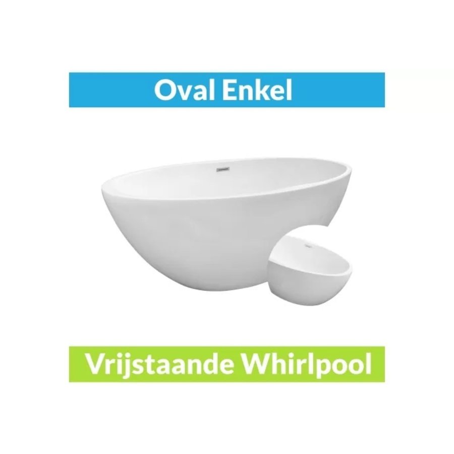 Vrijstaande Whirlpool Wiesbaden Oval 170x78x60 cm Luchtsysteem Mat Wit (afvoer optioneel)