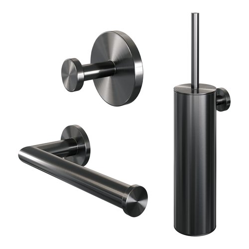 Toiletaccessoire Set Brauer Gunmetal 3-in-1 met PVD coating Geborsteld Gunmetal 