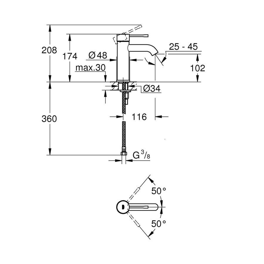 Wastafelmengkraan Grohe Essence Opbouwkraan Hard Graphite Geborsteld