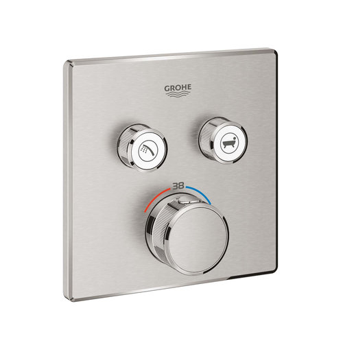 Inbouwkraan Grohe Grohtherm Smart Control Thermostaatkraan met 3-weg Omstelling Vierkant Supersteel 