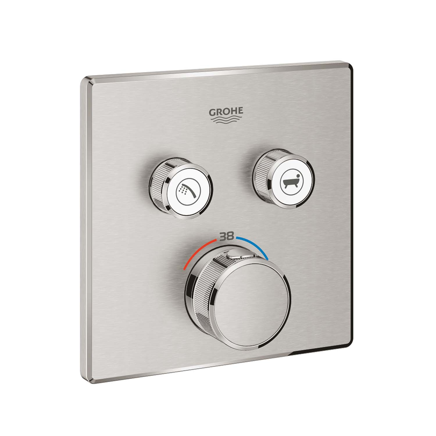 Grohe Inbouwkraan Grohtherm Smart Control Thermostaatkraan met 3-weg Omstelling Vierkant Supersteel