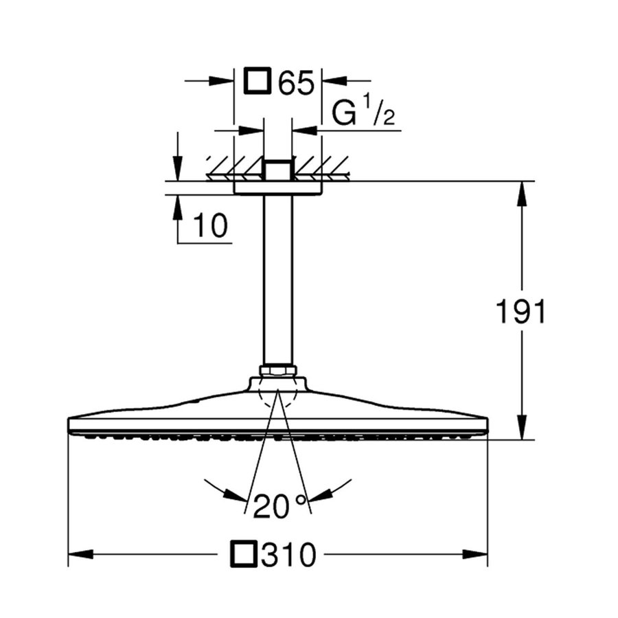 Regendoucheset Grohe Rainshower Mono Cube 31 cm met Plafondarm Cool Sunrise Geborsteld