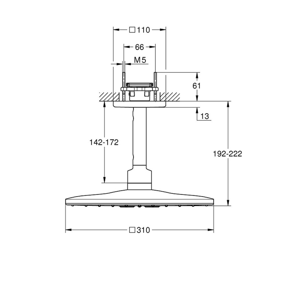 Regendoucheset Grohe Rainshower SmartActive Cube 31 cm met Plafondarm Cool Sunrise Geborsteld