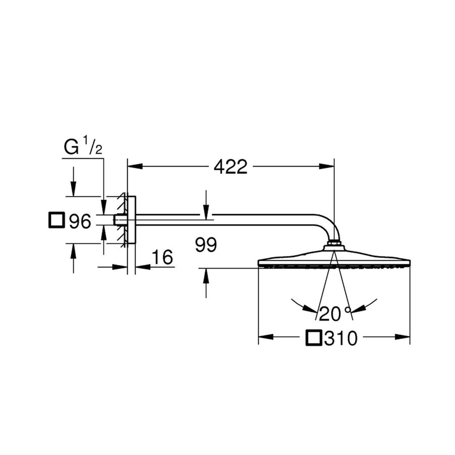 Regendoucheset Grohe Rainshower Mono Cube 31 cm met Wandarm Supersteel