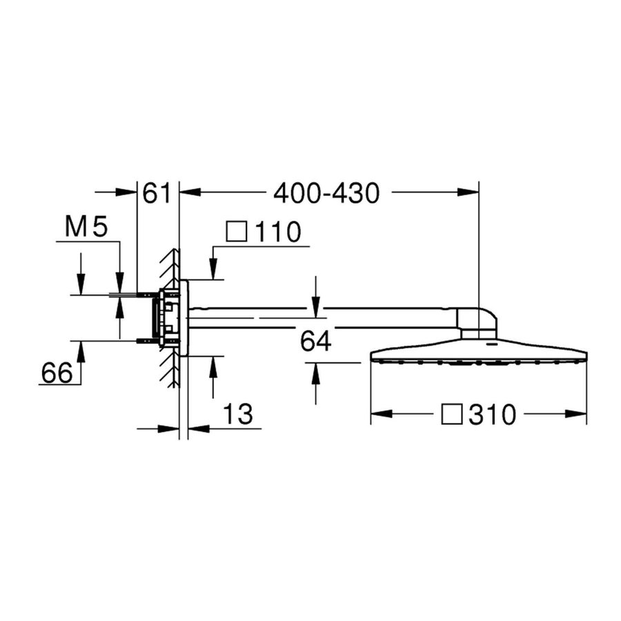 Regendoucheset Grohe Rainshower SmartActive Cube 31 cm met Wandarm Supersteel