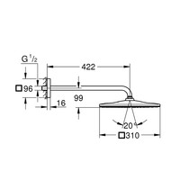 Regendoucheset Grohe Rainshower Mono Cube 31 cm met Wandarm Hard Graphite Geborsteld