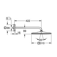 Regendoucheset Grohe Rainshower Mono Cube 31 cm met Wandarm Cool Sunrise Geborsteld