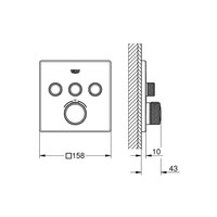 Inbouwkraan Grohe Grohtherm Smart Control Thermostaatkraan met 3-weg Omstelling Vierkant 4 Knop Supersteel