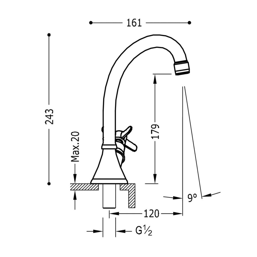 Stopkraan Tres Clasic Gebogen RVS