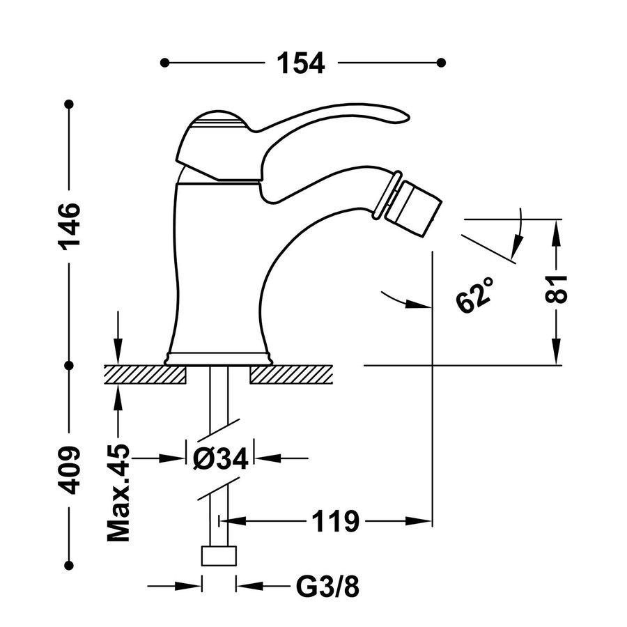 Bidetmengkraan Tres Clasic 1-hendel RVS