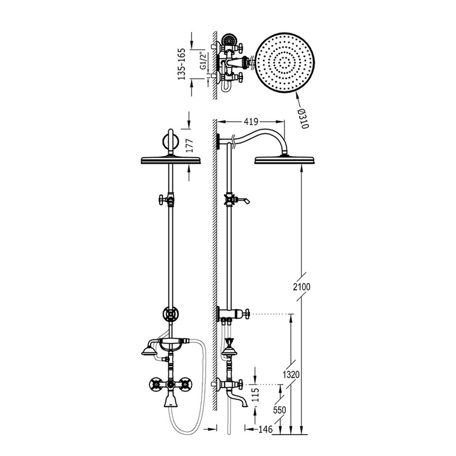 Bad/Douche Combinatie Opbouwset Tres Clasic Mengkraan RVS